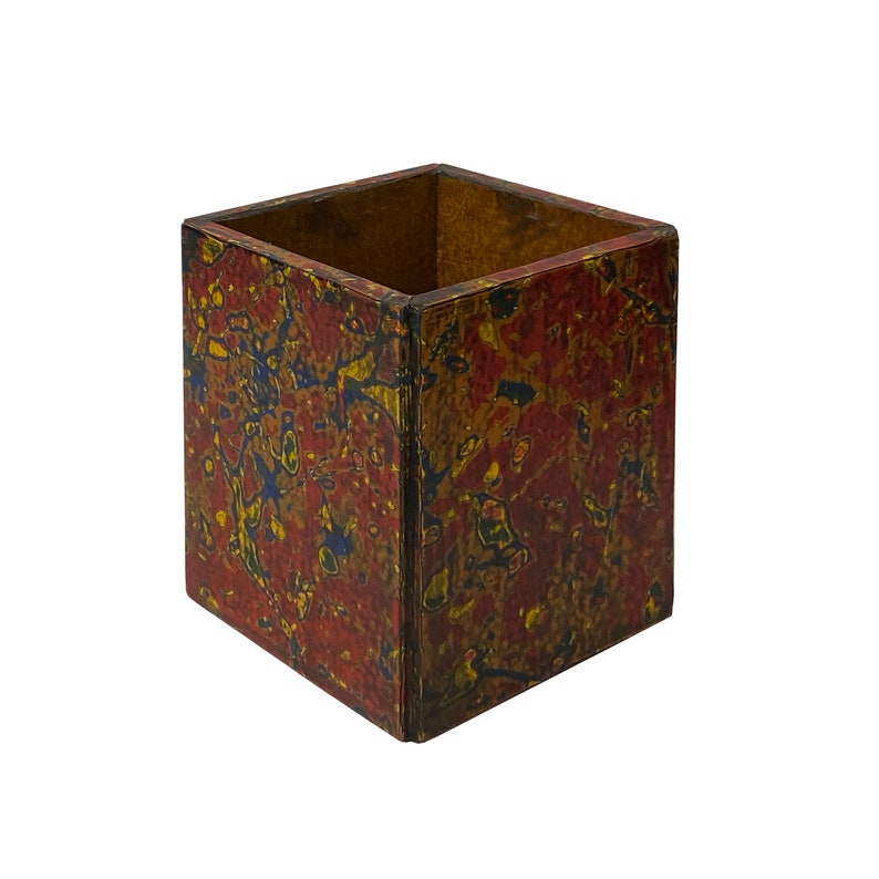Handmade Red Multi-Layer Lacquer Abstract Pattern Wood Holder Box ws2025E image 2
