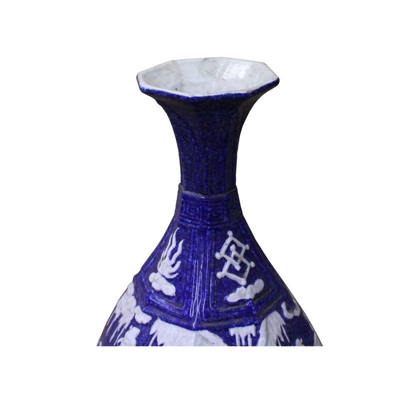 Handmade Ceramic Blue White Dimensional Pattern Vase Jar cs4772E image 5