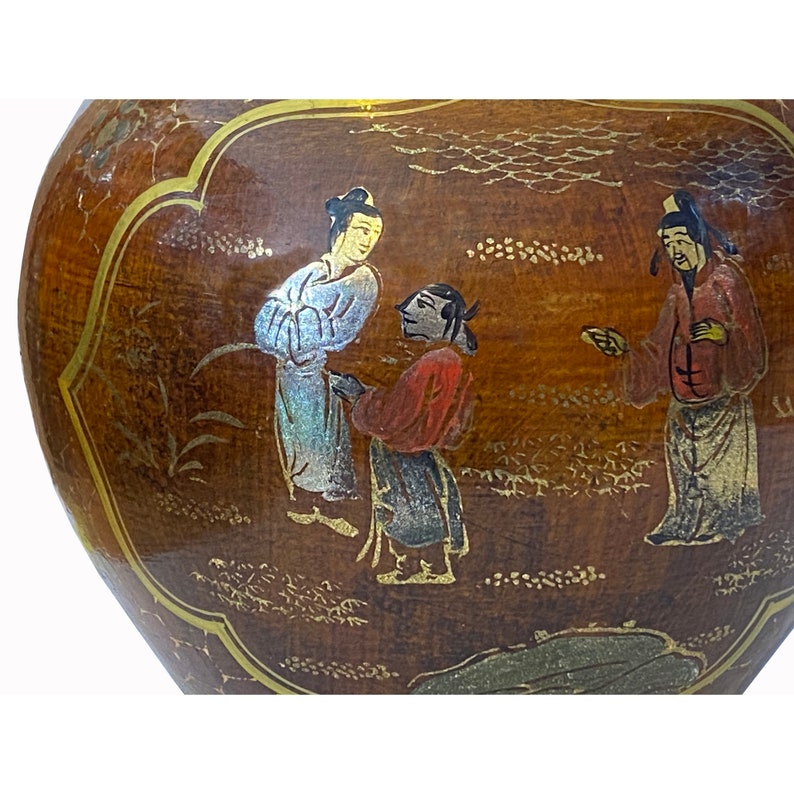 Chinoiseries Golden Graphic Brown Lacquer Fat Round Jar Shape Display ws3428AE image 9