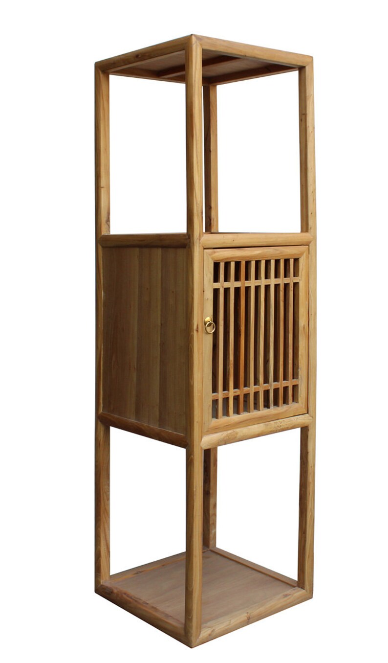 Chinese Raw Wood Slim Narrow Tall Open Display Storage Corner Cabinet cs2250E image 3