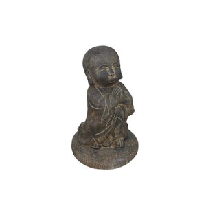 Chinese Dark Gray Stone Anjali Mudra Standing Cute Lohon Monk Statue ws3623E image 7