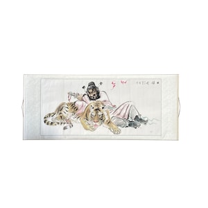 Chinese Color Ink Horizontal Tiger Fengshui Scroll Painting Wall Art ws2239E