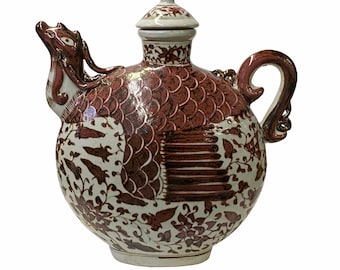Chinese Off White Brick Blood Red Birds Shape Theme Vase Jar ws1666E