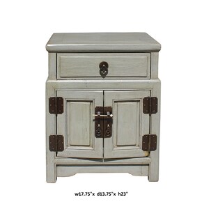 Chinese Distressed Light Gray Metal Hardware End Table Nightstand cs3917E image 5