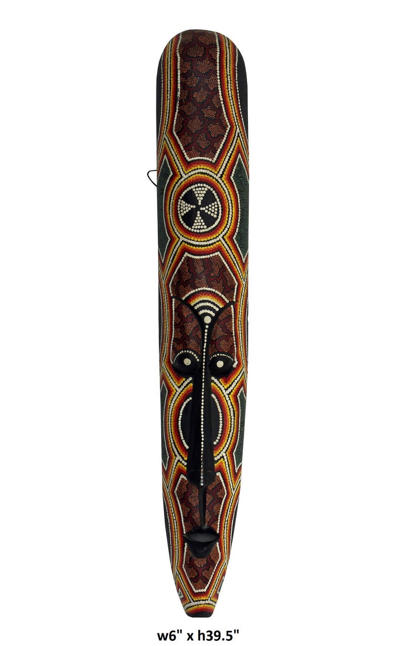 Handmade Tribal Wood Oval Multi-color Face Mask Wall Display Art cs3585E image 6