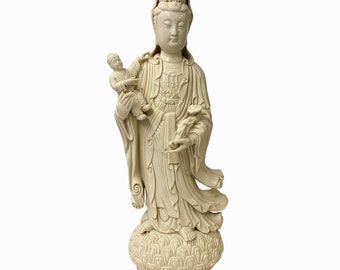 Chinese White Porcelain Song Zi Kwan Yin with a Boy Figure / Statue f312E