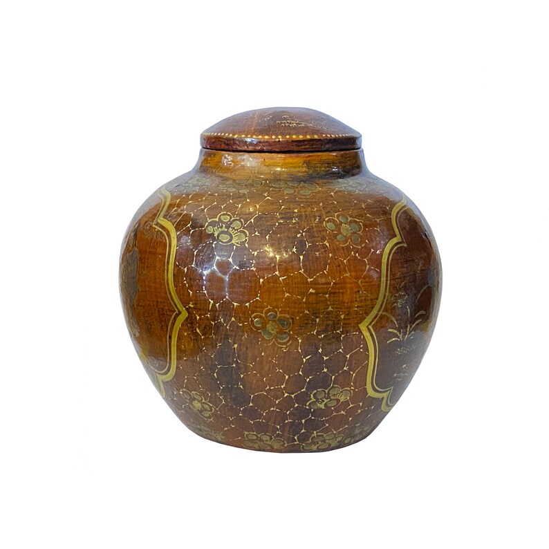 Chinoiseries Golden Graphic Brown Lacquer Fat Round Jar Shape Display ws3428AE image 5