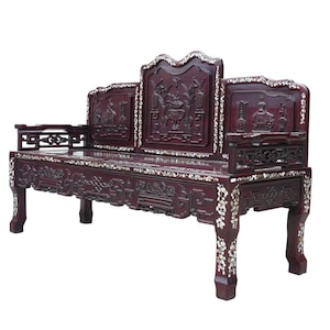Classic Chinese Red Rosewood Mother of Pearl Long Bench Chaiser cs962E image 6