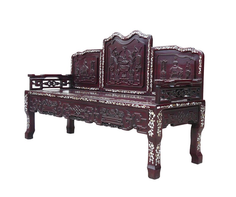 Classic Chinese Red Rosewood Mother of Pearl Long Bench Chaiser cs962E image 6