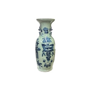 Pale Celadon Green Blue Flower Vases Graphic Tall Porcelain Vase ws3747E image 2