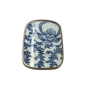 3&quot; Chinese Old White Base Blue Scroll Leaf Graphic Porcelain Art Pewter Box ws3930E