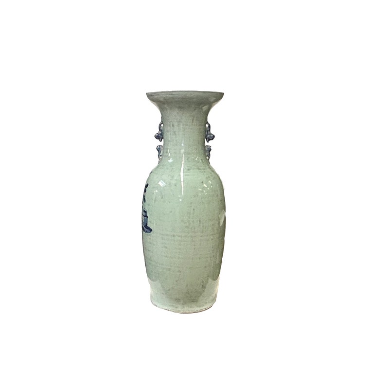 Pale Celadon Green Blue Flower Vases Graphic Tall Porcelain Vase ws3747E image 4
