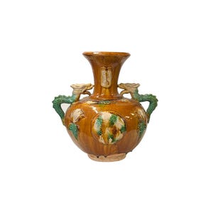 Oriental Tri-Color Glaze Dragon Handle Pottery Ceramic Art Vase ws4518E