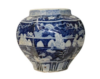 Chinese Blue White Oriental Scenery Porcelain Pot Vase ws863E
