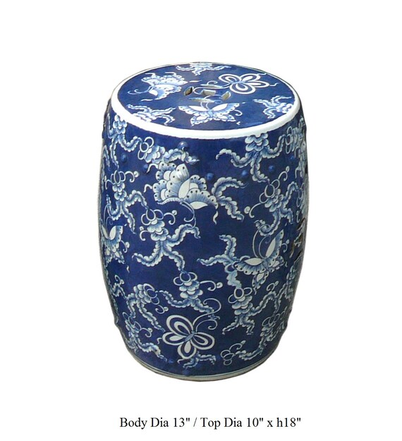 Chinese Blue & White Porcelain Round Butterflies Stool cs984-2S Chinese Blue & White Porcelain Round Butterflies Stool cs984-2S