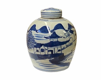 Chinese Oriental Small Blue White Scenery Porcelain Ginger Jar ws1859E