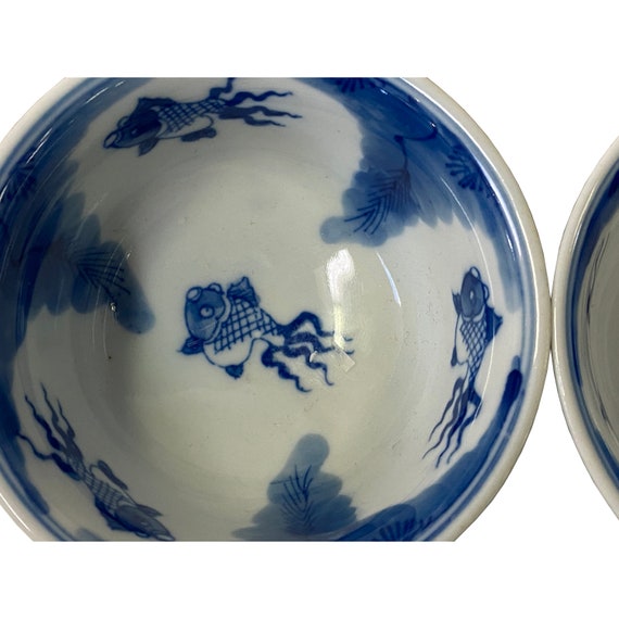 2 x Chinese Porcelain Blue White Fishes Scenery Cup Display Art ws2784S 2 x Chinese Porcelain Blue White Fishes Scenery Cup Display Art ws2784S