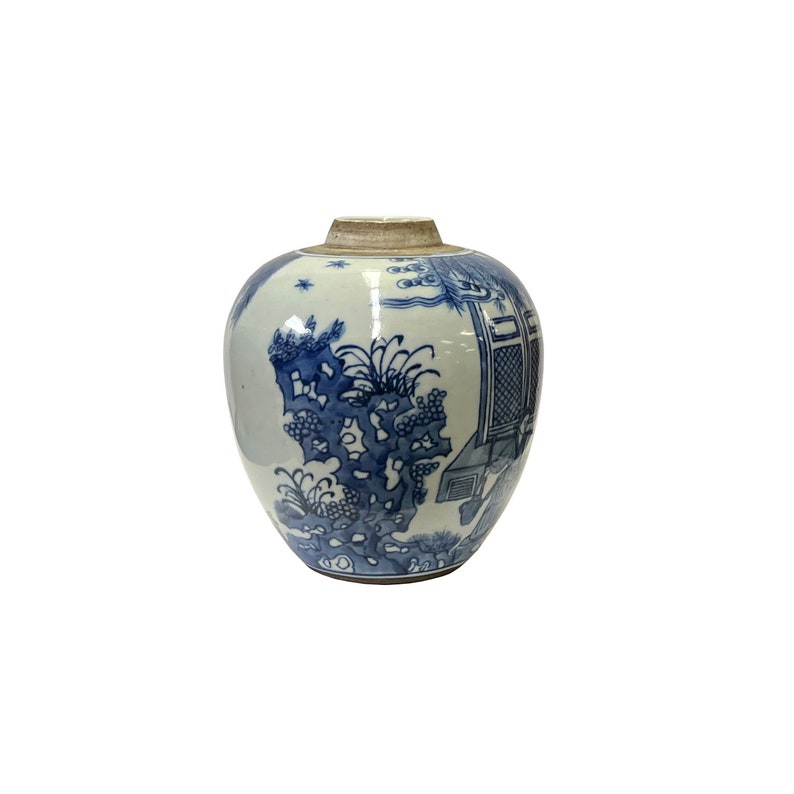 Oriental Lady House Small Blue White Porcelain Ginger Jar ws3331E image 3