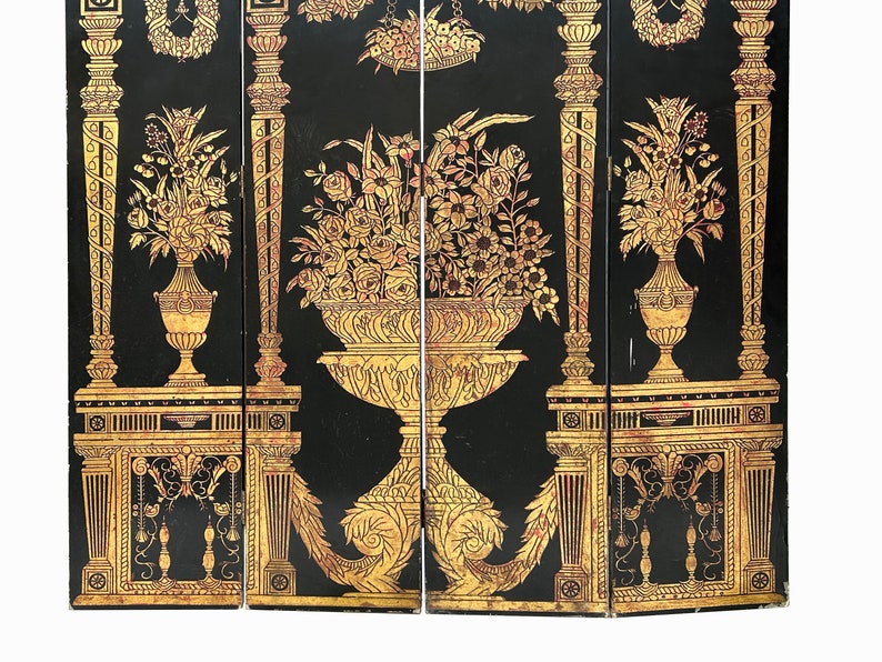 Chinese Black Base Golden Vases Pedestal Theme Floor Screen Divider cs7781E image 8