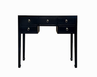 Chinese Black Lacquer 5 Drawers Foyer Narrow Slim Side Table Desk cs7702E