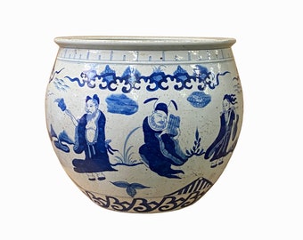 Chinese Blue White Oriental Immortal People Scenery Porcelain Pot ws1408E