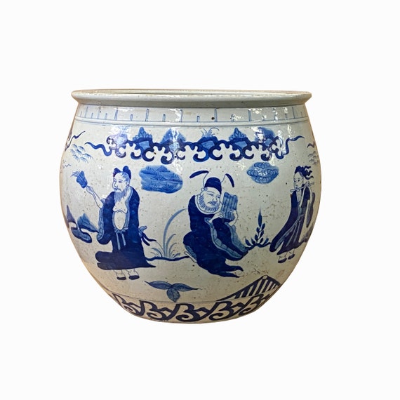 Blue & White Porcelain Vase - Figures in Tradtional Dress Blue & White Porcelain Vase - Figures in Tradtional Dress