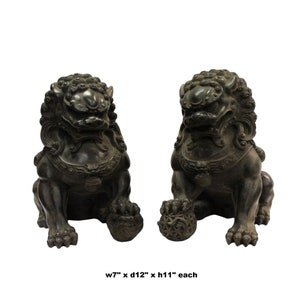 Pair Chinese Distressed Brown Black Marble Like Fengshui Foo Dogs ws287E image 7