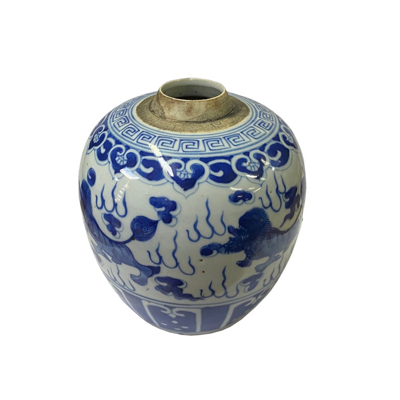Oriental Handpaint Foo Dog Small Blue White Porcelain Ginger Jar ws2326E image 3