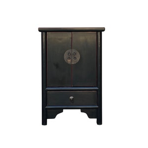 Oriental Style End Table Nightstand with a Distressed Black Surface cs7382E