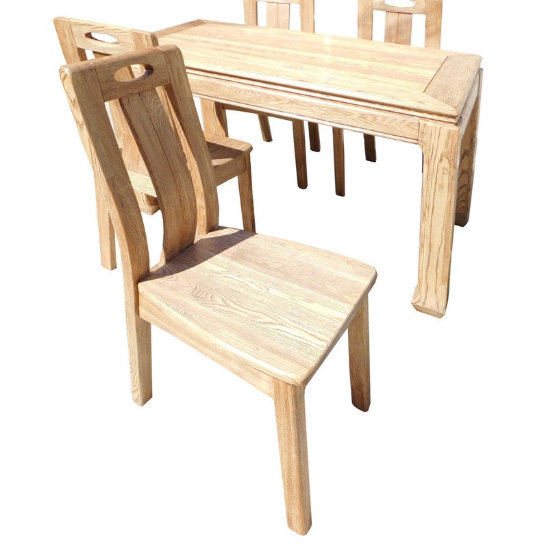 Oriental Light Wood Rectangular Dining Table 4 Chairs Set cs1555E image 5