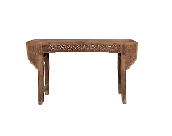 Vintage Relief Carving Natural Light Brown Wood Grain Color Altar Console Table GB814E