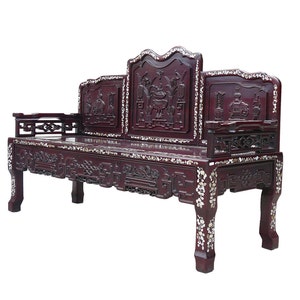 Classic Chinese Red Rosewood Mother of Pearl Long Bench Chaiser cs962E image 2