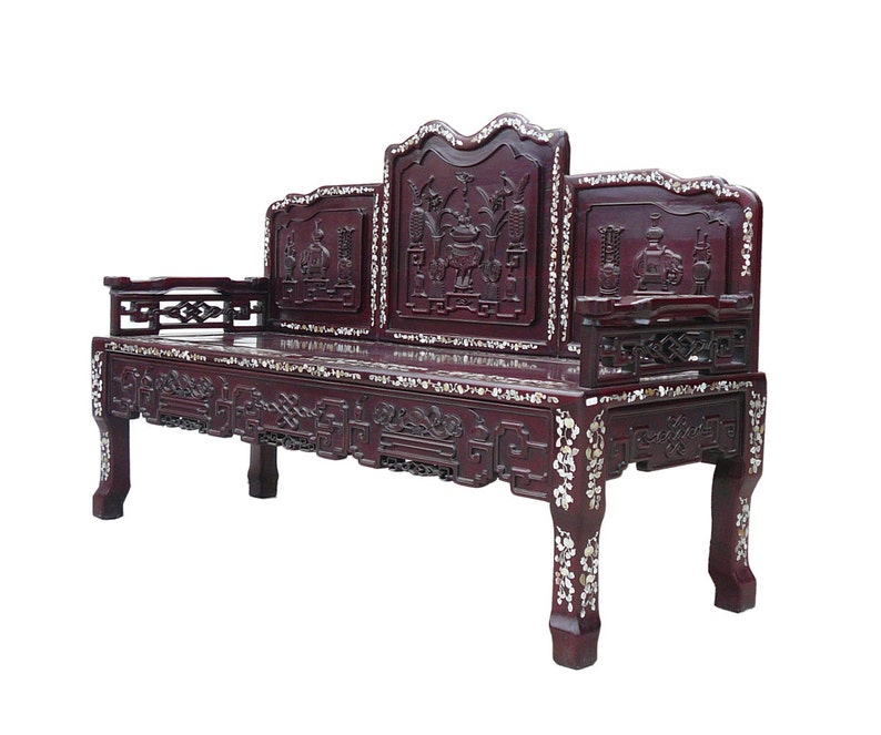 Classic Chinese Red Rosewood Mother of Pearl Long Bench Chaiser cs962E image 2