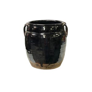 Vintage Earthy Dark Brown Black Village Rural Pottery Ceramic Pot Vase JK239E