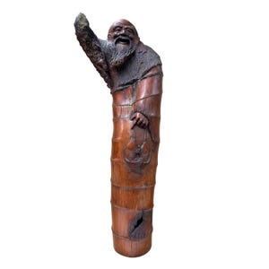 Natural Bamboo Curved Old Man Fishing Art Figure ws4788E