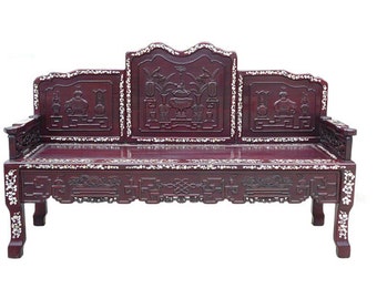 Classic Chinese Red Rosewood Mother of Pearl Long Bench Chaiser cs962E