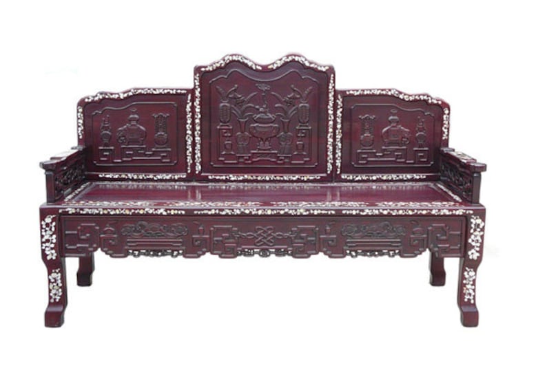 Classic Chinese Red Rosewood Mother of Pearl Long Bench Chaiser cs962E image 1