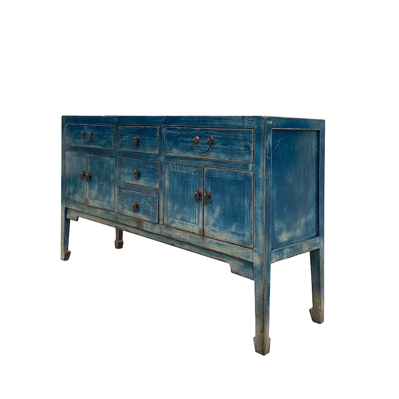 Distressed Teal Sailor Blue Tall Console Table Cabinet Credenza cs7479E imagen 4