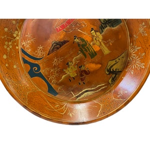 Chinoiseries Golden Graphic Brown Lacquer Round Display Disc Plate Tray ws3373E image 5