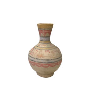 Earthy Beige Pottery Bulb Shape Faded Floral Geometric Pattern Art Vase JK213E