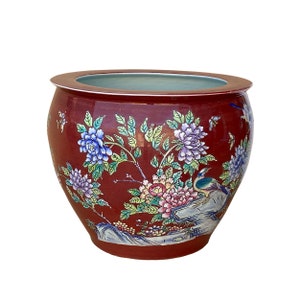 Chinese Oriental Vintage Porcelain Red Flower Birds Graphic Pot ws1601E image 5