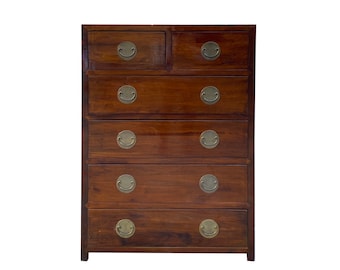Chinese Oriental Medium Brown Moon Face Dresser Storage Cabinet cs7489E
