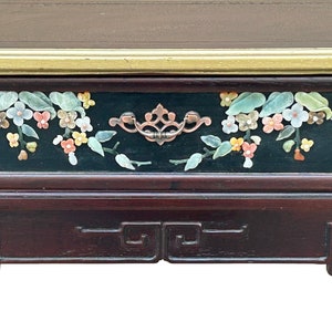 Vintage Chinese Rectangular Color Stone Flower Inlay Accent Side Table ws3583E image 6