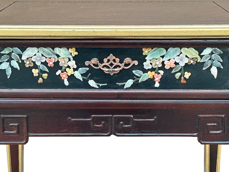 Vintage Chinese Rectangular Color Stone Flower Inlay Accent Side Table ws3583E image 6