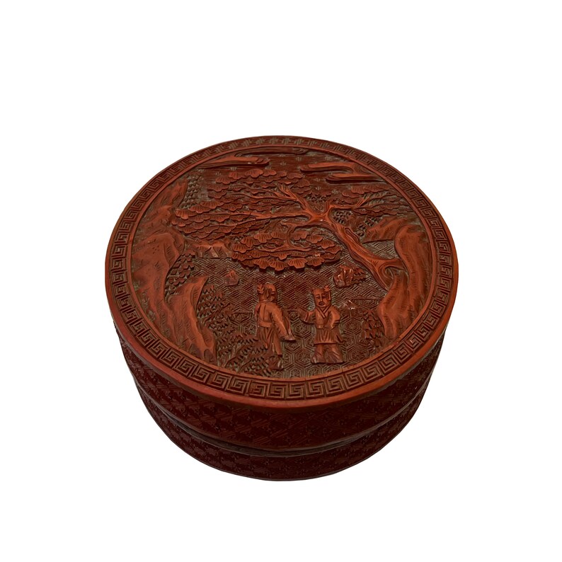 Vintage Chinese Red Resin Lacquer Round Carving Small Accent Box ws3012E image 5
