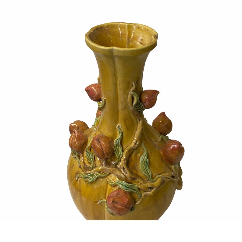 Handmade Chinese Ceramic Distressed Yellow Peach Theme Vase ws1769E image 4