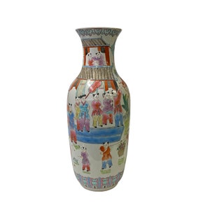 Vintage Chinese Ceramic White Porcelain Color People Graphic Vase ws2829E