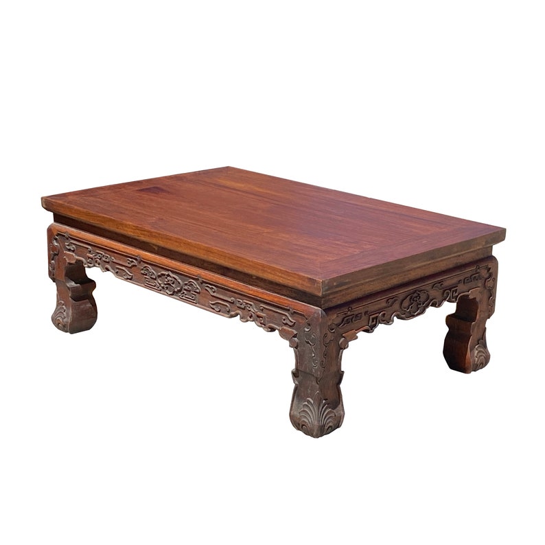 Brown Rosewood Oriental Scroll Carving Rectangular Display Table Stand ws2109E image 3