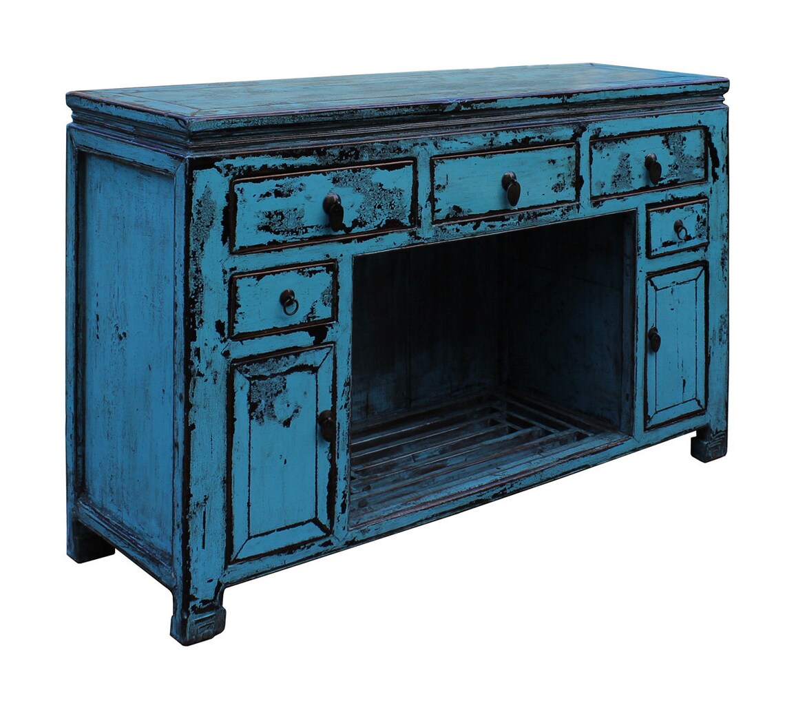 Oriental Distressed Rustic Blue Credenza Sideboard Buffet Etsy