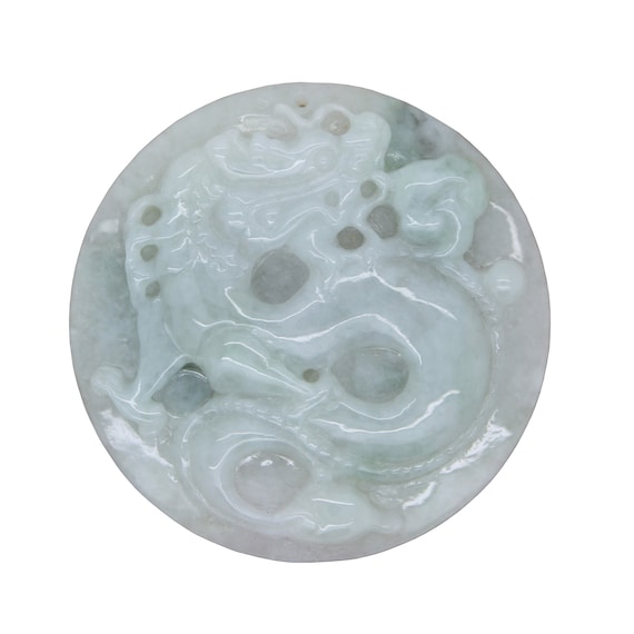 Green Jade Chinese Carved Zodiac Dragon Medallion